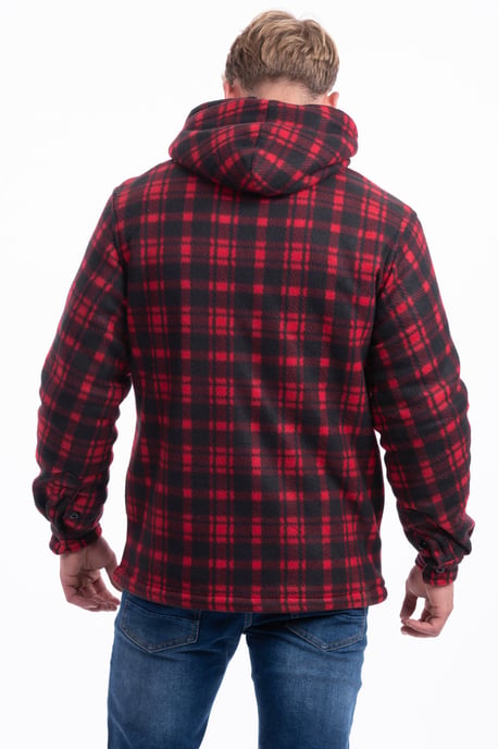 Port Nova Mens Hooded Fleece Lined Check Shirt Jacket Zip - Image 2