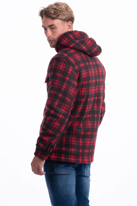 Port Nova Mens Hooded Fleece Lined Check Shirt Jacket Zip - Image 3