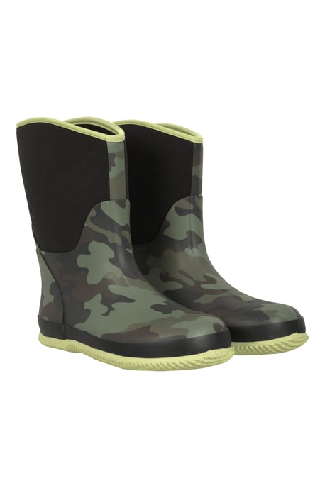 'Puddle' Kids Pull On Mucker Boots Waterproof Slip On Wellies Comfy Rain Shoes Black - Image 1