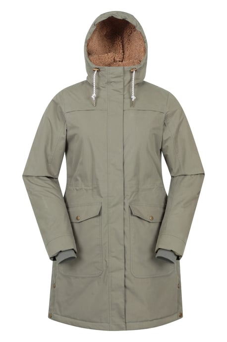 'Acorn' Borg Lined Women's Parka Jacket Waterproof Padded Coat Khaki - Image 1