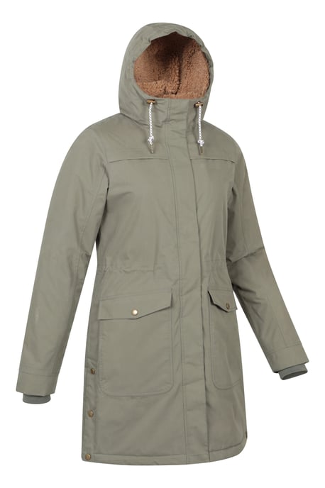 'Acorn' Borg Lined Women's Parka Jacket Waterproof Padded Coat Khaki - Image 2