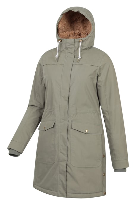 'Acorn' Borg Lined Women's Parka Jacket Waterproof Padded Coat Khaki - Image 4