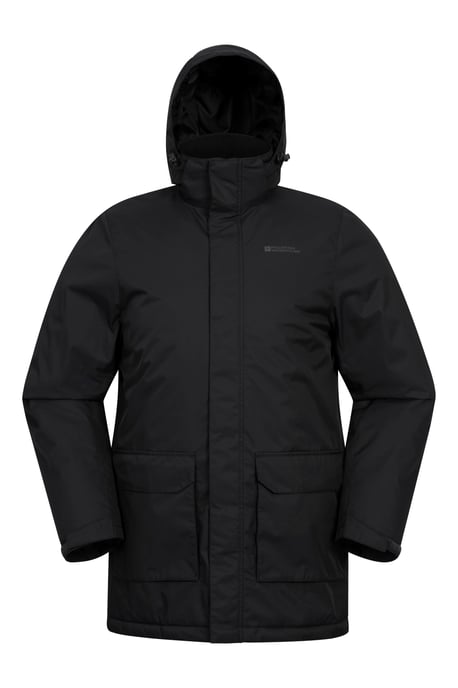 'Ranger' Men's Padded Parka Jacket with Adjustable Hood Water Resistant Coat Black - Image 5