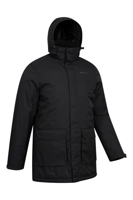 'Ranger' Men's Padded Parka Jacket with Adjustable Hood Water Resistant Coat Black - Image 6