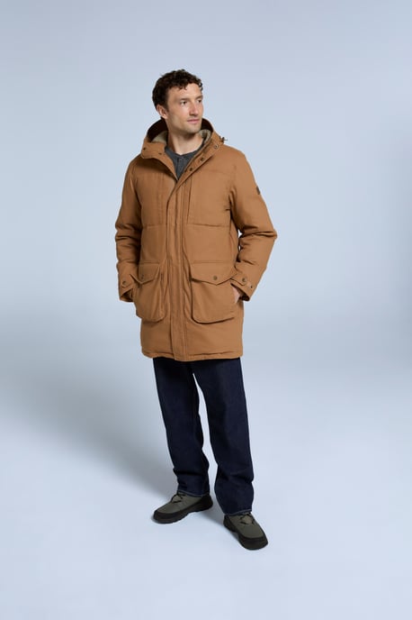'Fistral' Men's Borg Lined Parka with Side Pockets Water Resistant Windproof Coat Tan - Image 3