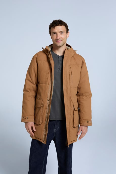'Fistral' Men's Borg Lined Parka with Side Pockets Water Resistant Windproof Coat Tan - Image 5