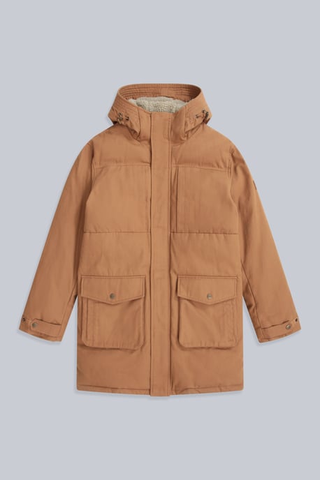'Fistral' Men's Borg Lined Parka with Side Pockets Water Resistant Windproof Coat Tan - Image 6