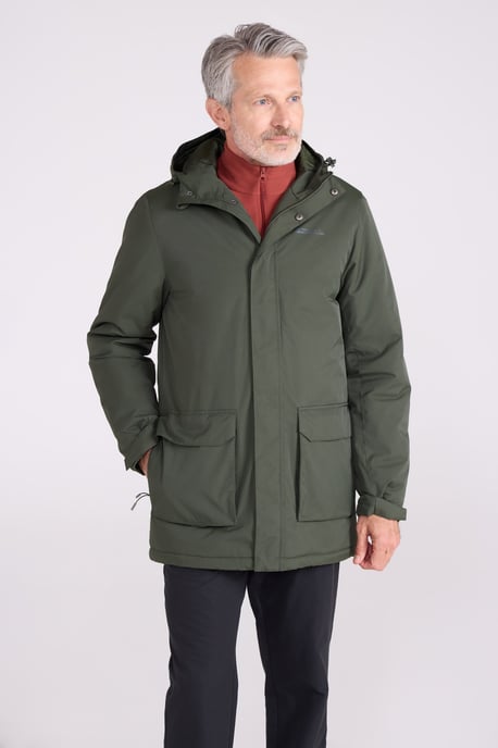 'Ranger' Men's Padded Parka Jacket with Adjustable Hood Water Resistant Coat Khaki - Image 2