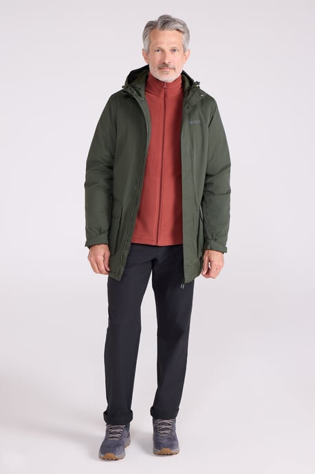 'Ranger' Men's Padded Parka Jacket with Adjustable Hood Water Resistant Coat Khaki - Image 3