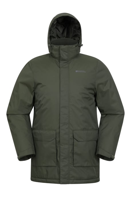 'Ranger' Men's Padded Parka Jacket with Adjustable Hood Water Resistant Coat Khaki - Image 6