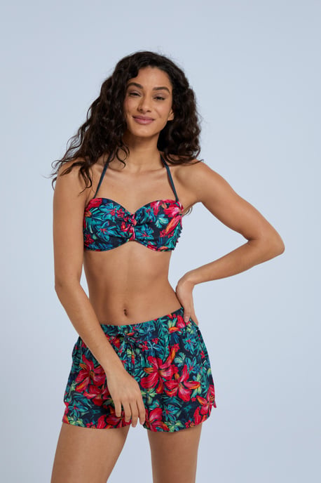 'Docks' Women's Printed Tie Front Bikini Top Summer Beach Swimwear Red - Image 2