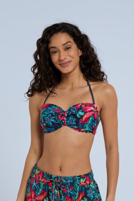 'Docks' Women's Printed Tie Front Bikini Top Summer Beach Swimwear Red - Image 4