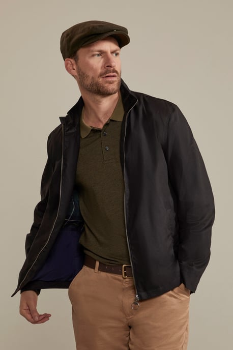 'Porthleven' Men's Waxed Harrington Jacket Funnel Neck Everyday Coat Black - Image 2