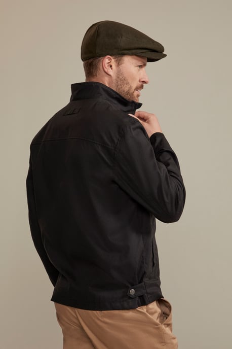 'Porthleven' Men's Waxed Harrington Jacket Funnel Neck Everyday Coat Black - Image 5