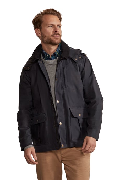 'Darlington' Men's Hooded Jacket with Detachable Hood Waxed Cotton Windproof Coat Navy - Image 2