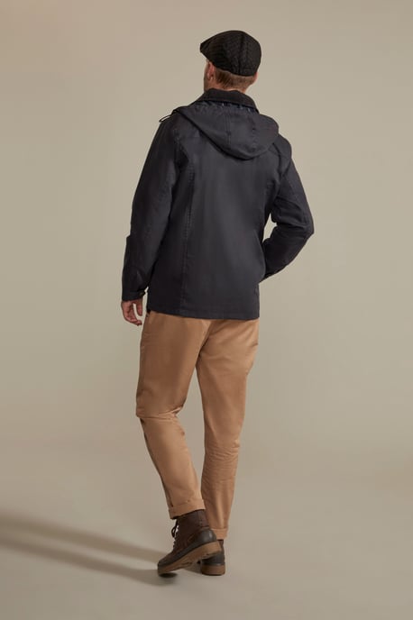 'Darlington' Men's Hooded Jacket with Detachable Hood Waxed Cotton Windproof Coat Navy - Image 5