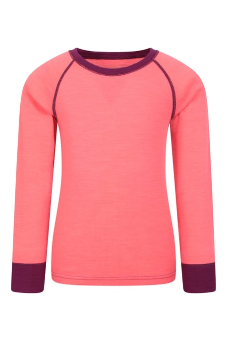 'Merino II' Kids Thermal Base Layer Top Long Sleeve Quick Wicking Pink - Image 1