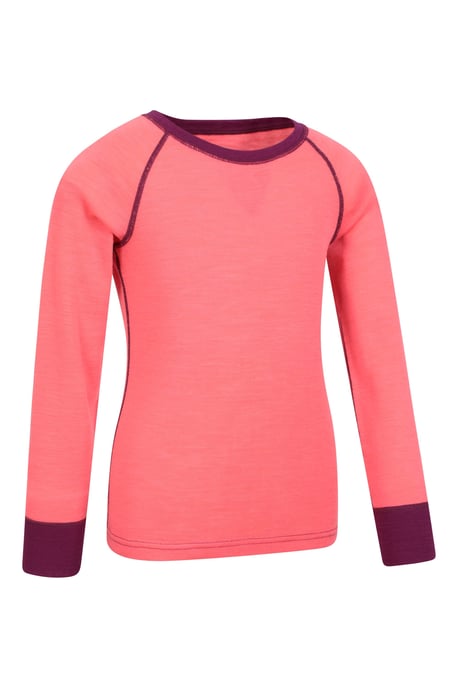 'Merino II' Kids Thermal Base Layer Top Long Sleeve Quick Wicking Pink - Image 2