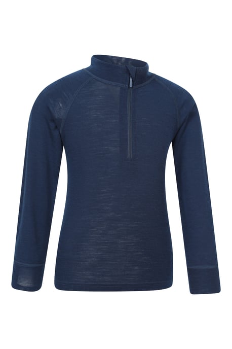 Kids Merino Top Zip Neck Quick Wicking Skiing Base Layer Tee Navy - Image 2