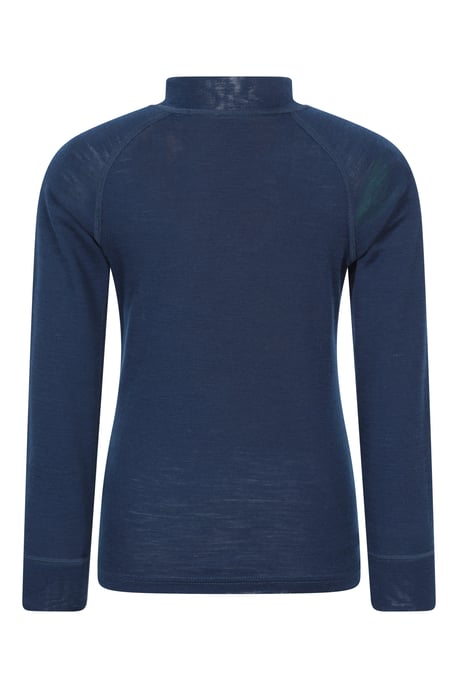 Kids Merino Top Zip Neck Quick Wicking Skiing Base Layer Tee Navy - Image 3