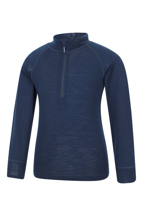 Kids Merino Top Zip Neck Quick Wicking Skiing Base Layer Tee Navy - Image 4