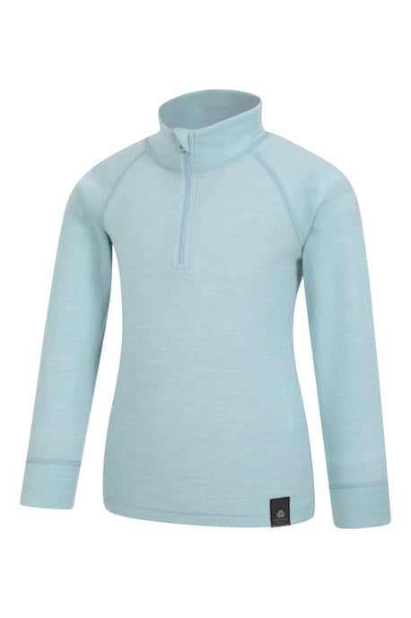 Kids Merino Top Zip Neck Quick Wicking Skiing Base Layer Tee Pale Blue - Image 3