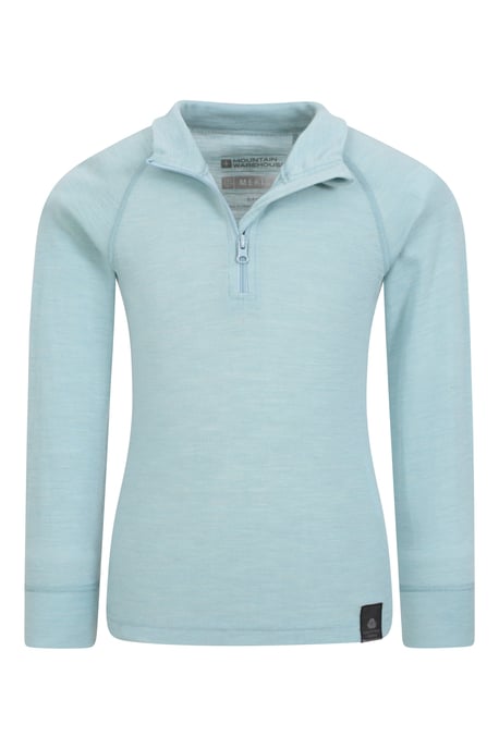 Kids Merino Top Zip Neck Quick Wicking Skiing Base Layer Tee Pale Blue - Image 4