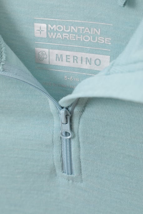 Kids Merino Top Zip Neck Quick Wicking Skiing Base Layer Tee Pale Blue - Image 6