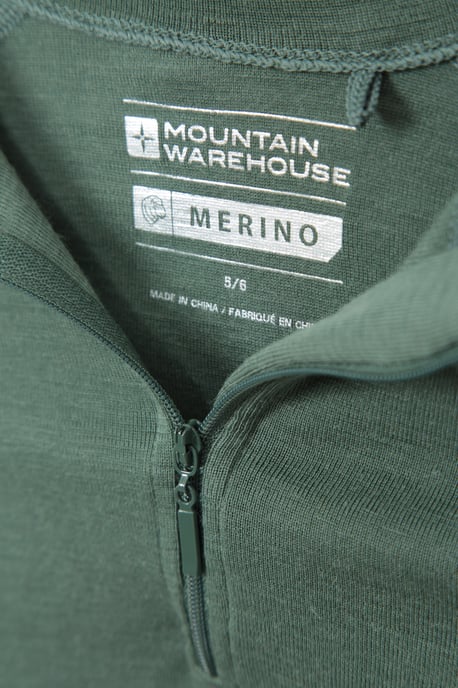 Kids Merino Top Zip Neck Quick Wicking Skiing Base Layer Tee Khaki - Image 5