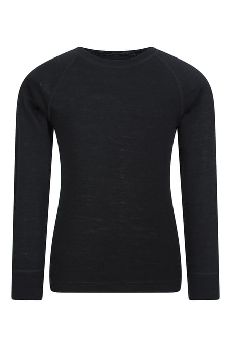 'Merino II' Kids Thermal Base Layer Top Long Sleeve Quick Wicking Black - Image 1