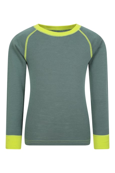 'Merino II' Kids Thermal Base Layer Top Long Sleeve Quick Wicking Khaki - Image 1