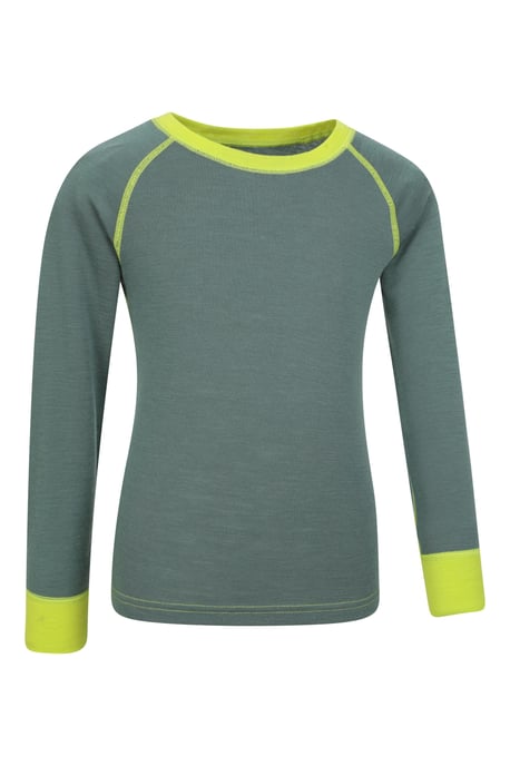 'Merino II' Kids Thermal Base Layer Top Long Sleeve Quick Wicking Khaki - Image 2