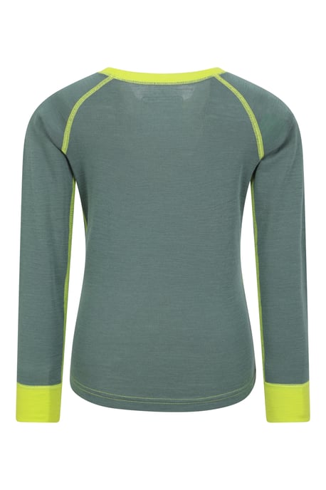 'Merino II' Kids Thermal Base Layer Top Long Sleeve Quick Wicking Khaki - Image 3