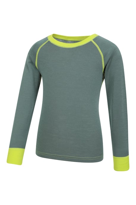 'Merino II' Kids Thermal Base Layer Top Long Sleeve Quick Wicking Khaki - Image 4