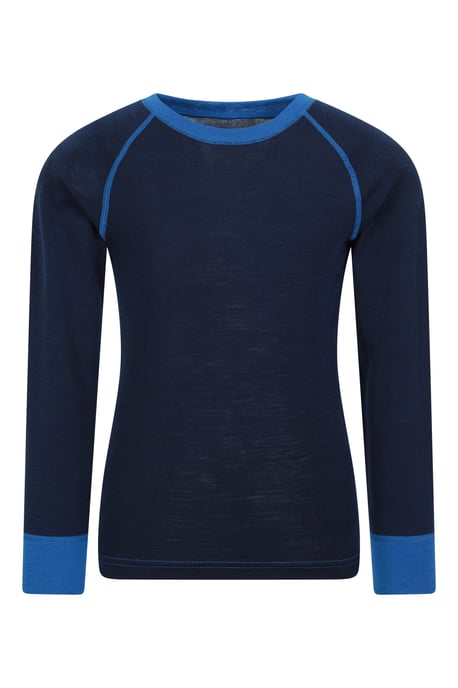 'Merino II' Kids Thermal Base Layer Top Long Sleeve Quick Wicking Blue - Image 1