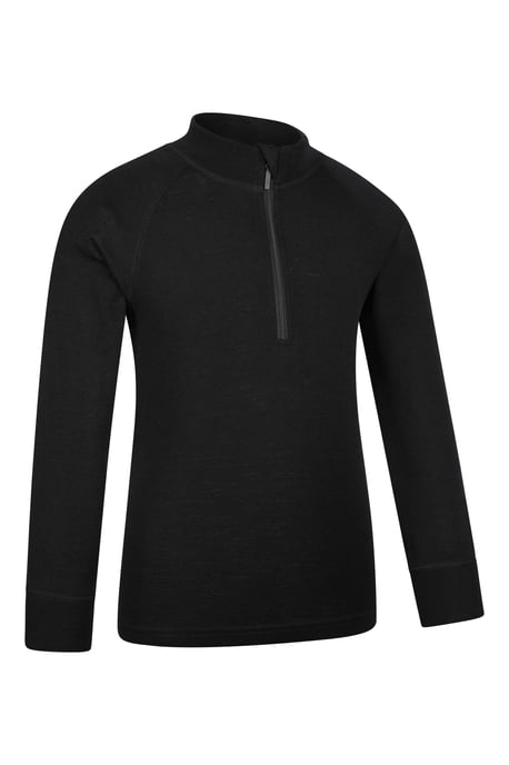 Kids Merino Top Zip Neck Quick Wicking Skiing Base Layer Tee Black - Image 2