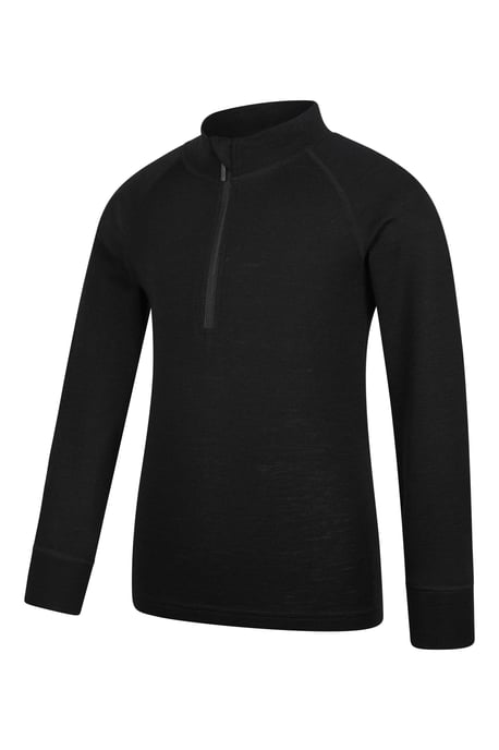 Kids Merino Top Zip Neck Quick Wicking Skiing Base Layer Tee Black - Image 4