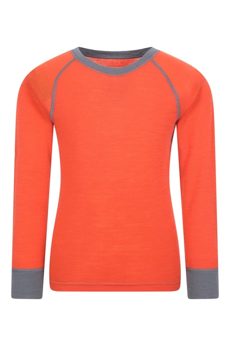 'Merino II' Kids Thermal Base Layer Top Long Sleeve Quick Wicking Orange - Image 1