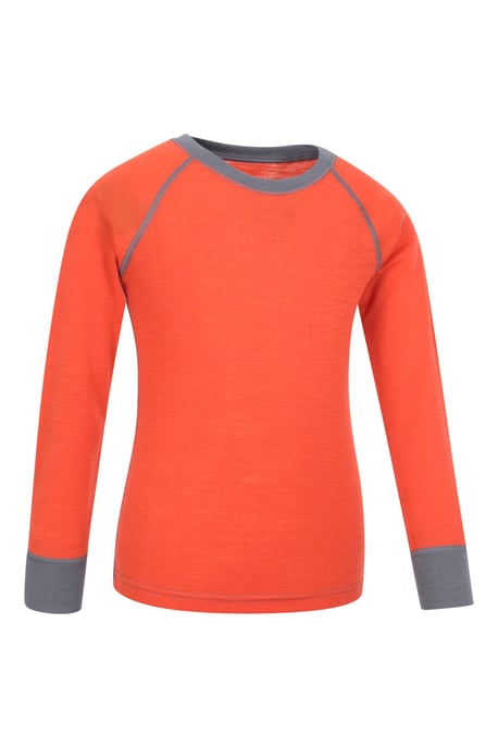 'Merino II' Kids Thermal Base Layer Top Long Sleeve Quick Wicking Orange - Image 2