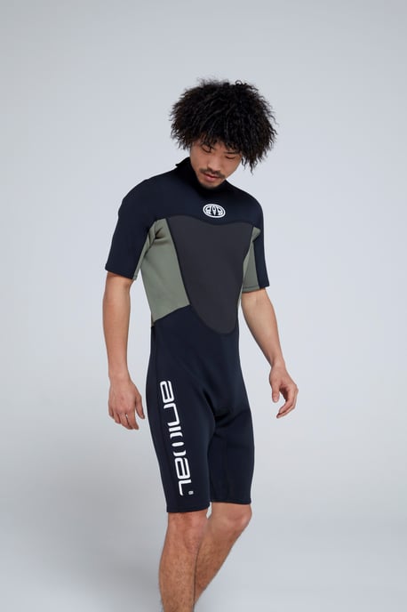 'Slater' Men's Shorty Wetsuit with Flats Seams Summer Swimwear Black - Image 3