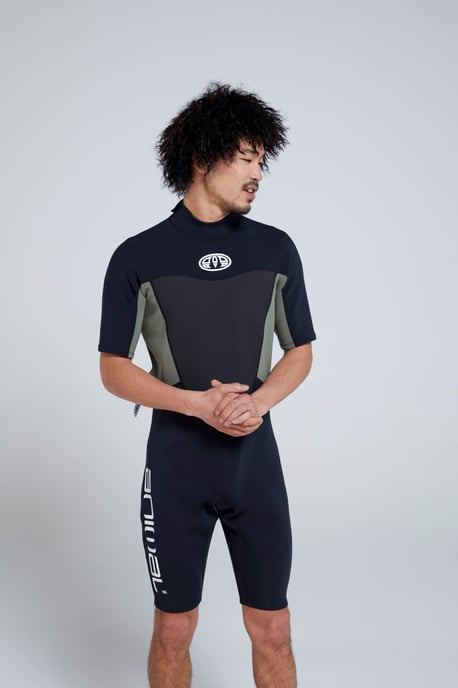 'Slater' Men's Shorty Wetsuit with Flats Seams Summer Swimwear Black - Image 5