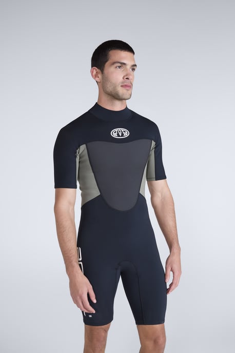 'Slater' Men's Shorty Wetsuit with Back Entry Zip Neoprene Swimwear Black - Image 1