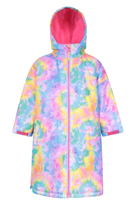 'Tidal' Kids Printed Waterproof Changing Robe Windproof Soft Hooded Surf Poncho Medium Blue - Image 2