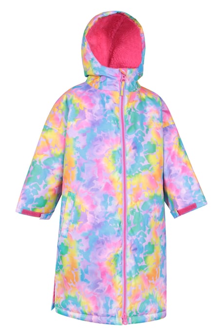 'Tidal' Kids Printed Waterproof Changing Robe Windproof Soft Hooded Surf Poncho Medium Blue - Image 3