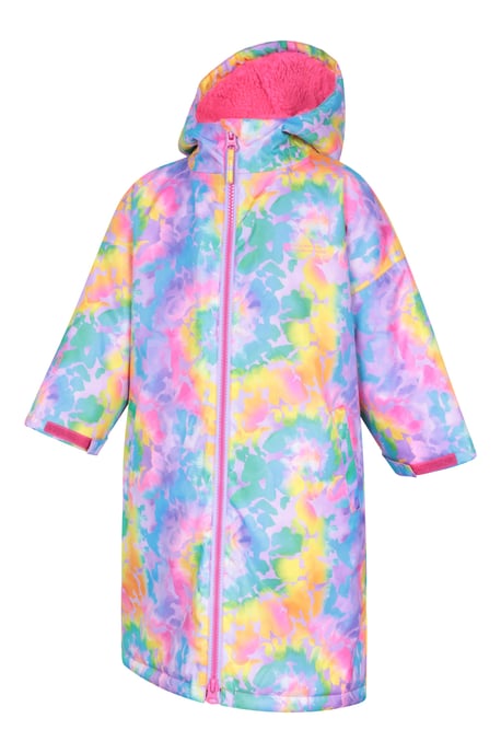 'Tidal' Kids Printed Waterproof Changing Robe Windproof Soft Hooded Surf Poncho Medium Blue - Image 5