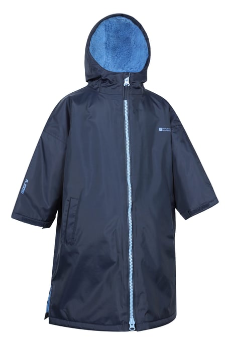 'Tidal' Kids Waterproof Changing Robe Windproof Soft Hooded Full Zip Surf Poncho Navy - Image 2