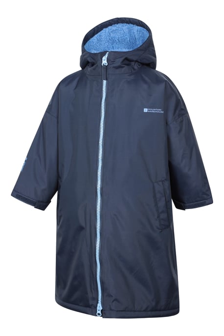 'Tidal' Kids Waterproof Changing Robe Windproof Soft Hooded Full Zip Surf Poncho Navy - Image 4