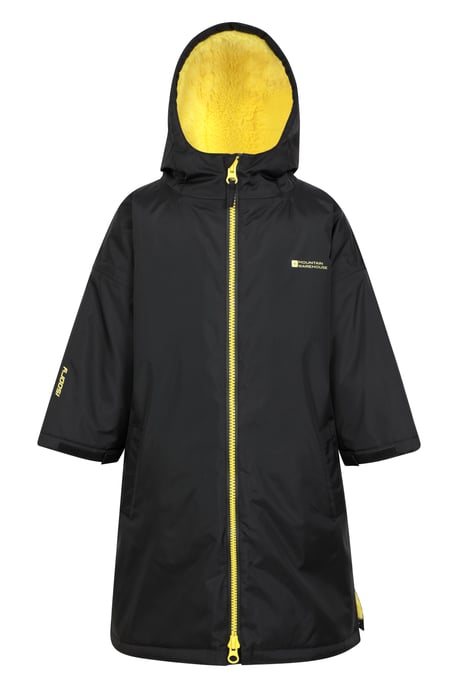 'Tidal' Kids Waterproof Changing Robe Windproof Soft Hooded Full Zip Surf Poncho Black - Image 2
