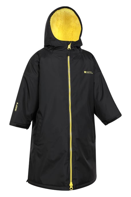 'Tidal' Kids Waterproof Changing Robe Windproof Soft Hooded Full Zip Surf Poncho Black - Image 3