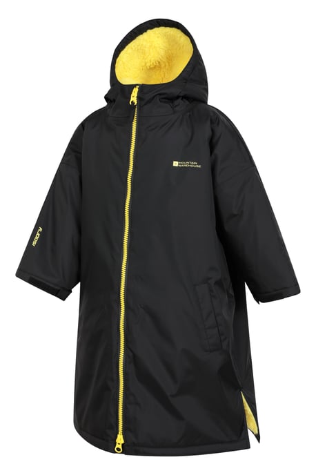 'Tidal' Kids Waterproof Changing Robe Windproof Soft Hooded Full Zip Surf Poncho Black - Image 5